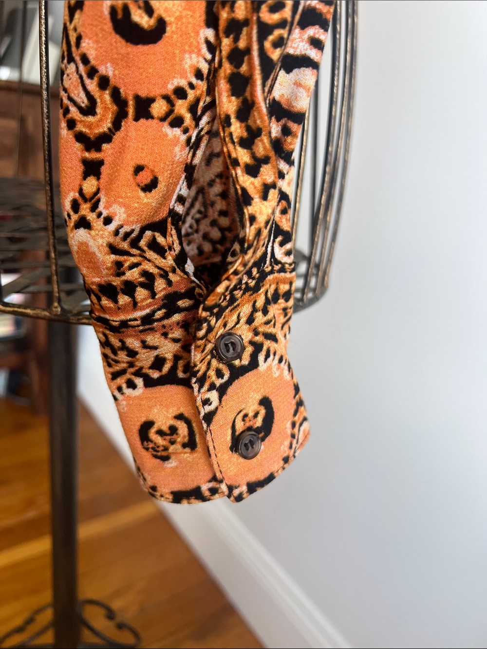 Free People Orange and Gold Paisley V-Neck Long Sleeve Crop Top - Picture 7 of 13